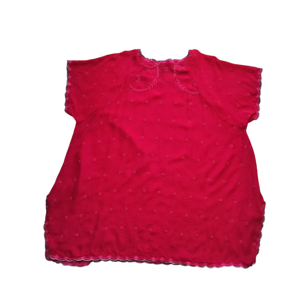 Johnny Was C13579 Red Embroidered Tunic Top 1X Plus Size 100% Cupra Rayon Boho - Picture 7 of 12